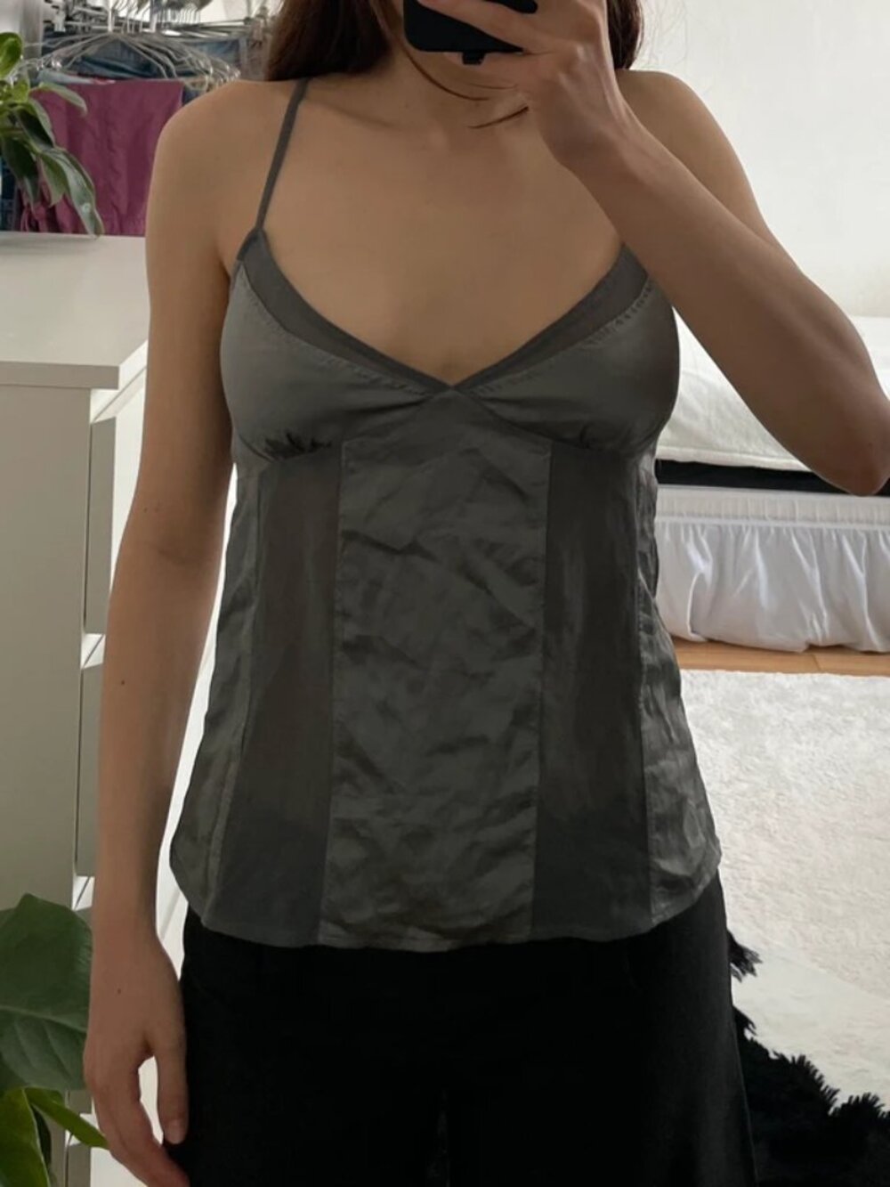 Vintage Y2K Grey Green H&M Satin Cami Top Size 8 - Picture 4 of 5